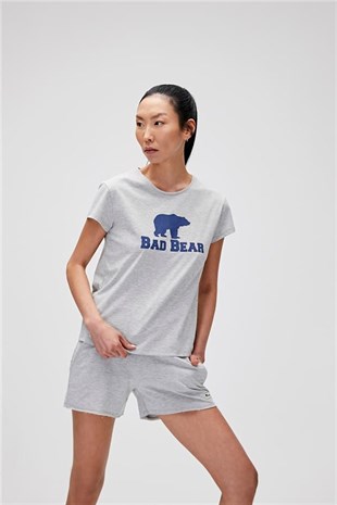 Bad Bear Kadın Gri Melanj Tişört Logo Tee