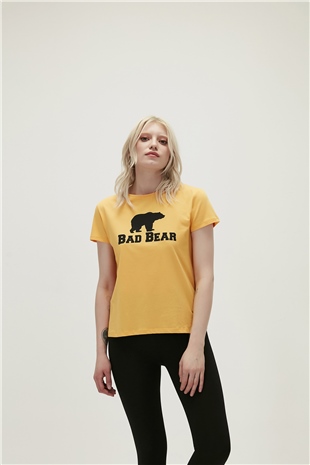 Bad Bear Kadın Hardal Tişört Logo Tee