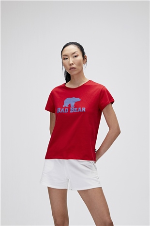 Kadın Parlak Kırmızı Tişört Logo Tee