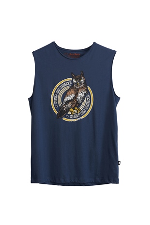 Erkek Çivit Mavi Baskılı Atlet Owl Tank -Top